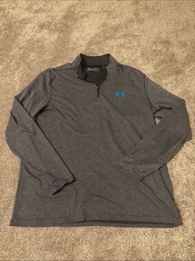 Under Armour Men's Heather Gray Quarter-Zip Pullover with Teal Logo